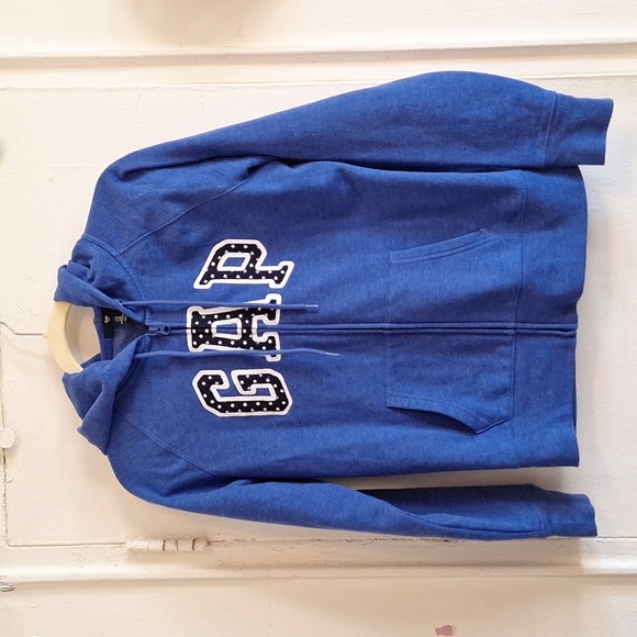 Blue hooded zipper sweater pockets Heather blue gap sweater soft plush - Picture 1 of 6